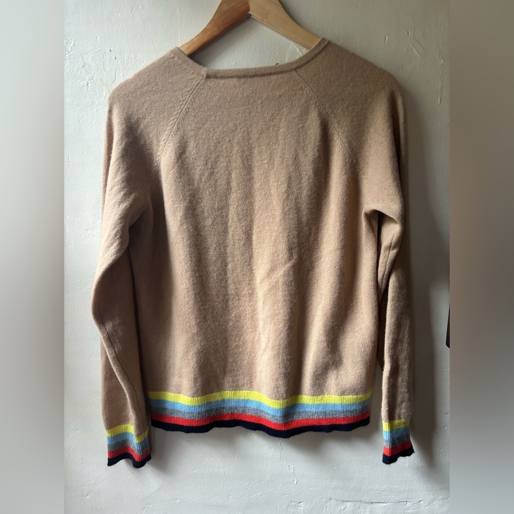 J. Society Cashmere Crew Neck Tan Sweater with Colorful Stripes - Picture 6 of 6